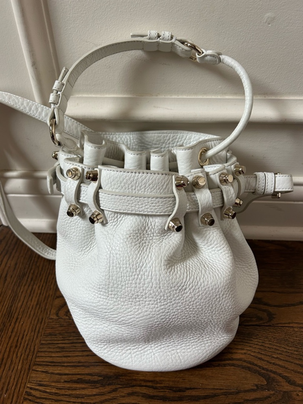 Alexander Wang Diego Studded White Leather 2 Way Bucket Bag